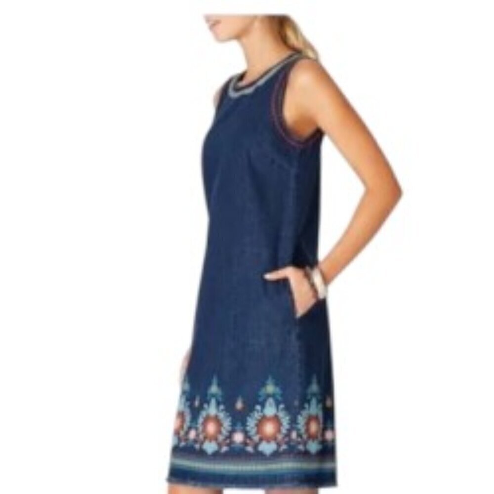 J. Jill Malibu Embroidered Denim Dress XSmall